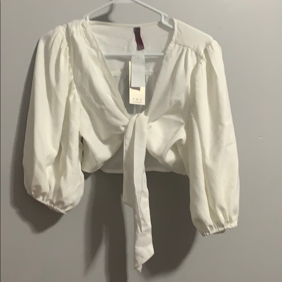 Tops - white cropped tie up blouse